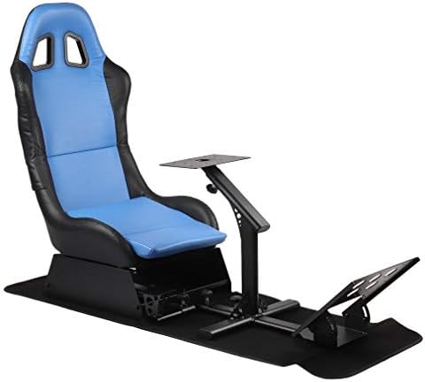 Racing Simulator Seat with Steering Wheel Support Durable Driving Seat (Black&Blue)
