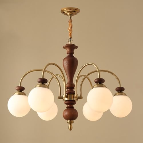 Luminaire rétro marron et lustre rustique campagnarde 6 têtes