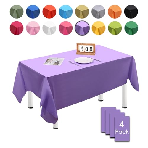 MORAINJAY 4 Pièces Violet Nappes Jetables,137x274cm Nappe de Table Rectangulaire, Nappes Imperméables pour Anniversaire,Picnic,Exterieur,Jardin,Mariage, Noël