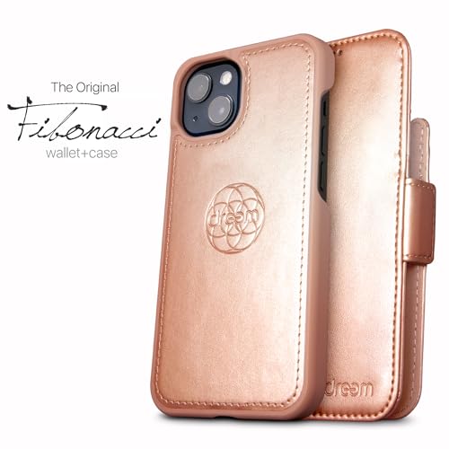 Image of dreem Fibonacci Compatible with iPhone 14 Plus Wallet case / 2-in-1 Shockproof case and Detachable Vegan Leather Folio, MagSafe Compatible, RFID Protection [Rose]