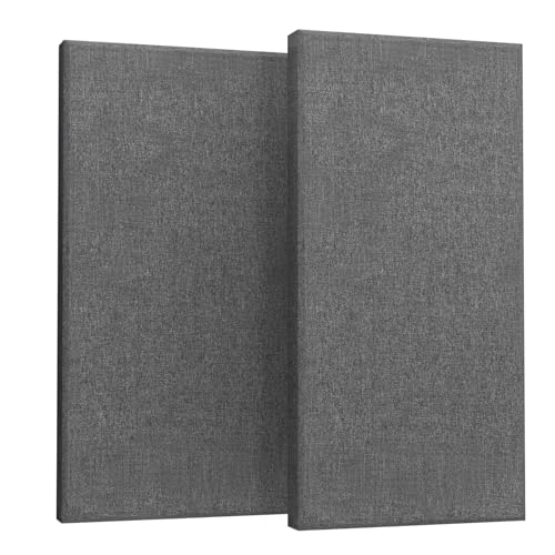 2” Thick Acoustic Panels with Hanging Hardware, 2 PCS 47.2” x 23.6” Fiberglass Sound Absorbing Panels for Home Theater Church Office Wall,Heather Grey
