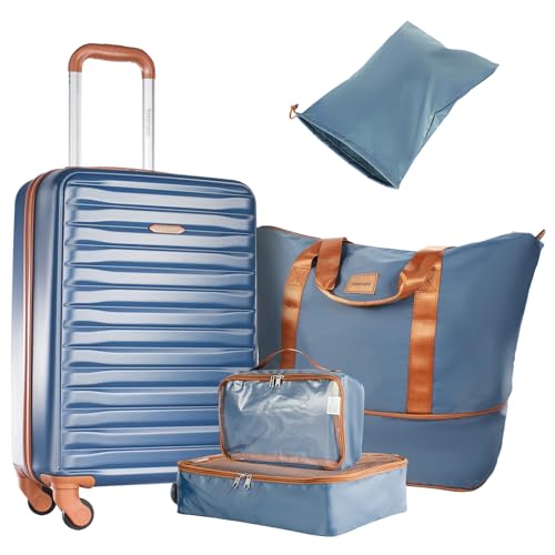 Image of 3 Piece ABS+PC Luggage Set, Carry On with Spinner & Duffle | 20 inch Carry-On + Waterproof Underseat Duffel + Toiletry Bag. 360 Spinner Wheels,Fits Overhead Bins,For Business & Travel