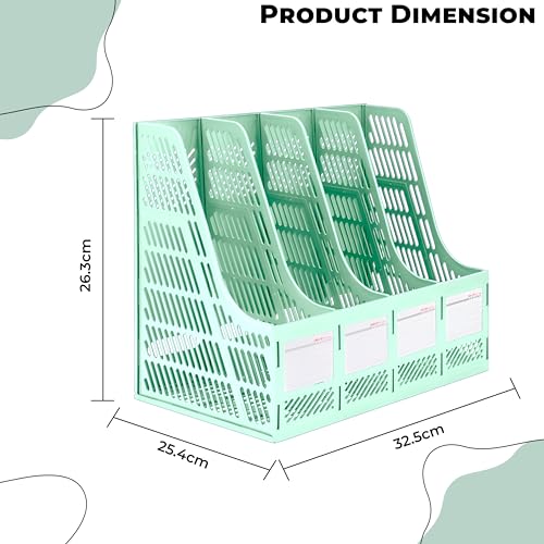 Image of DaKos 4 Compartments File Rack Paper Holder, Desktop Organizers, Letter Organizer, Magazine Book Holder Organizer, Plastic File Rack (MFP1233)