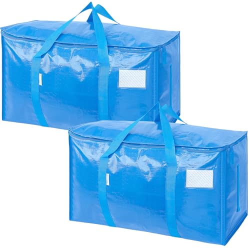 Image of TICONN 2 Pack Extra Large Moving Bags Heavy Duty with Zippers & Carrying Handles, Durable Storage Bags Moving Boxes for Closet Organizers and Storage (2 Pack, Sky Blue)
