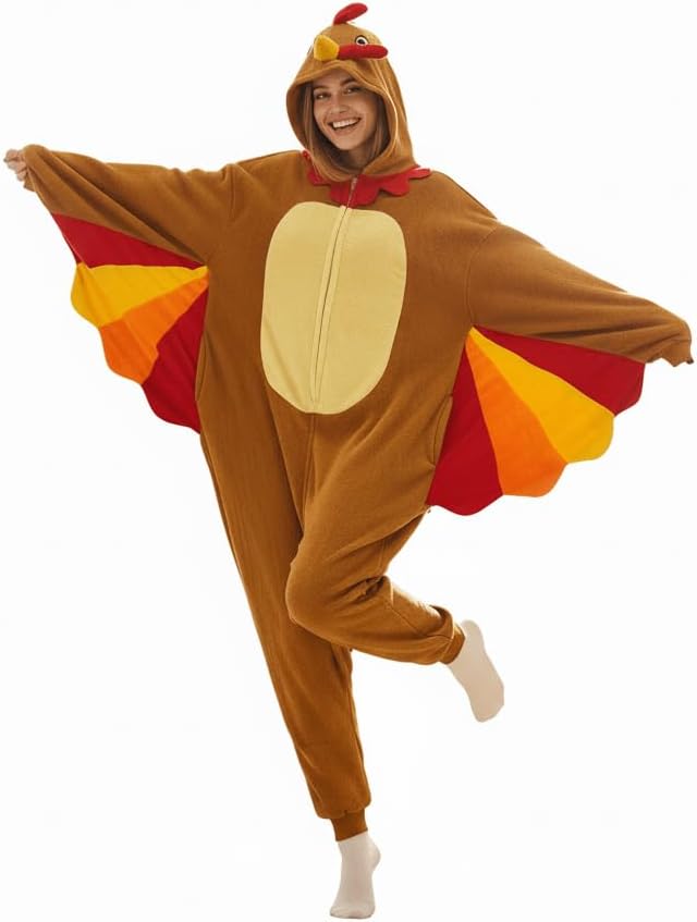 Adult Turkey Costume Thanksgiving One Piece Animal Pajamas Cosplay Turkey Onesie for Women