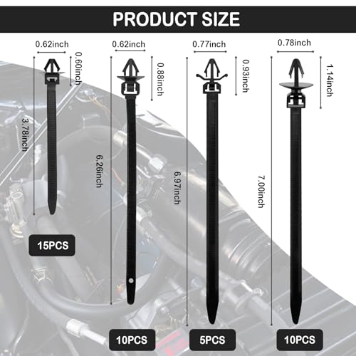 130PCS Automotive Cable Ties and Wire Loom Kit,Includes 6 Sizes Wire Clips for Storaging and Protecting Cable,Universal Cable Retainer Clips Car Accessories for Car SUV Truck - Thumbnail 3