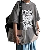 Men Women Japanese Anime Eyes T-Shirt, Y2K Dark Academia Emo Alt Graphic Short Elbow Sleeve Tshirt Top Streetwear Summer (Gray,4XL,4X-Large)