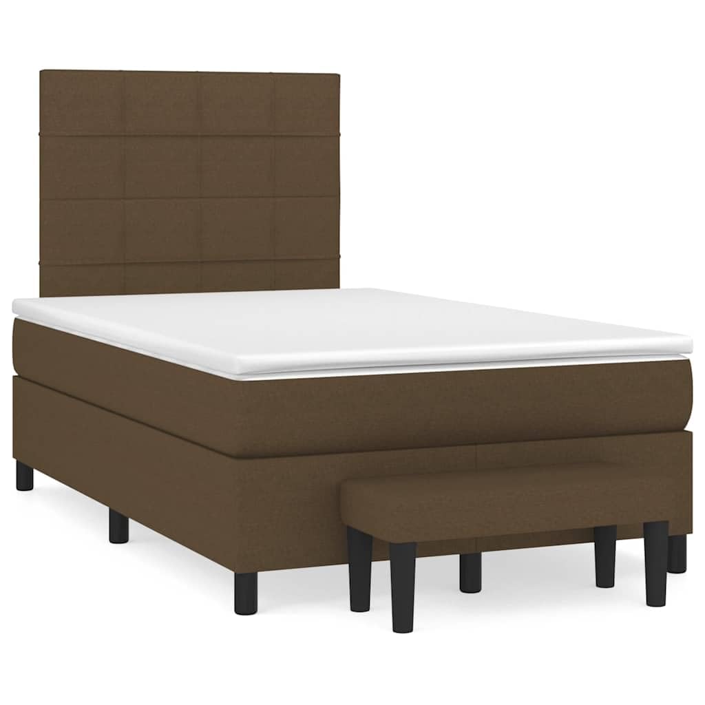 Letto a molle, 120 x 190 cm, marrone scuro, tessuto con materasso a molle insacchettate, testiera regolabile in altezza e pouf, per camera da letto, camera dei ragazzi, camera degli ospiti