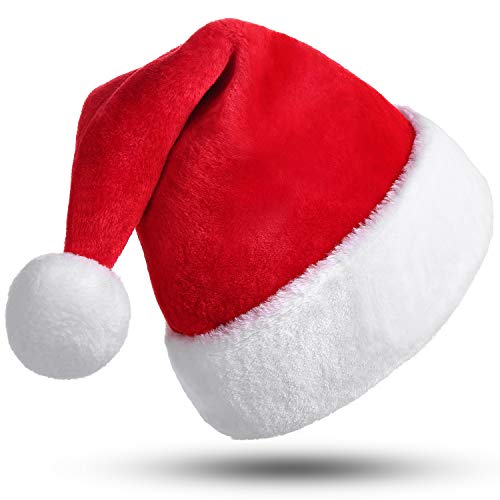 Phyxin Santa Hat Christmas Hat for Adults Plush Santa Hats for Adults Luxury Plush Hat Classic Christmas Hats for Women Men Unisex Santa Claus Hats Xmas Caps Decoration