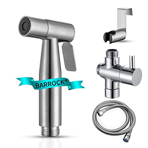 BARROCK Handheld Bidet Sprayer Combo for Toilet, Portable Bathroom Bidet Seat Attachment, 2 Way Installation Hang or Wall-Mounted Shattaf Kit with Brass T-Valve Explosion-Proof Hose Brushed Nickel BARROCK Handheld Bidet Sprayer Combo for Toilet, Portable Bathroom Bidet Seat Attachment, 2 Way Installation Hang or Wall-Mounted Shattaf Kit with Brass T-Valve Explosion-Proof Hose Brushed Nickel