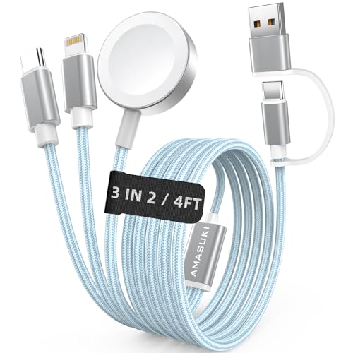 Image of Travel Essentials,3 in 2 USB C Cable for Apple Watch Charger,iPhone Charger,Multi Charging Cable,Cruise Vacation Camping Essentials,Portable for iWatch Series 11-2 /Ultra /SE & iPhone 17-12,Car,Blue