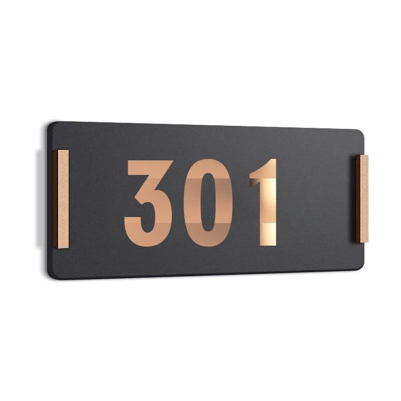 HOTEL ROOM NUMBER PLATES - 301| Black acrylic board fixed mirror gold number | Easy installation type double sided tape fixed on backside-picture-17