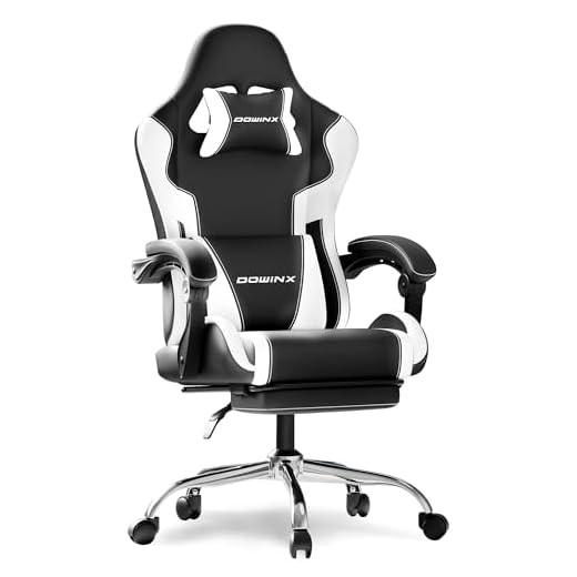 Ergonomic Gaming Chair with Footrest, Heavy Duty 330lbs Office Chair, Massage Lumbar Support, Adjustable Height & Headrest Pillow, Comfortable for Back Pain Relief, Streaming, Long Gaming, White