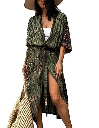 QUNERY Damen Boho Strandkleid Badeanzug Bedecken Pareos Kimono Cardigan...