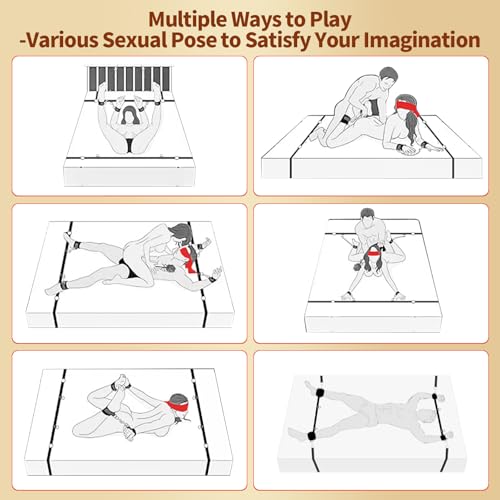 Image of Sex Bondage Restraints BDSM Toys Kit, Couple Sex Toys Bed Restraints with Sex Straps Cuffs Blindfold Nipple Clamp Tickler, Under King /Queen Bed Romance Straps Bondage Gear&Accessories for Couples Game