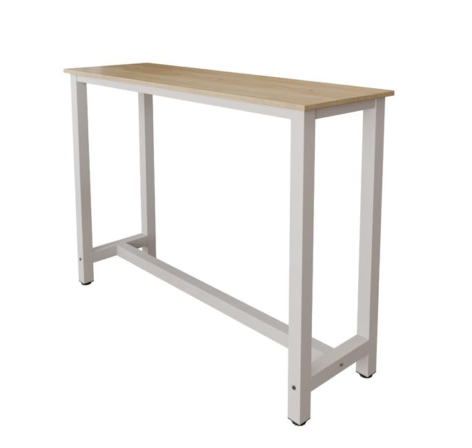 MB Muebles Bonitos | Mesa Alta Bar | Barra Cocina con Estructura de Metal | Mesa Alta Cocina de Estilo Minimalista | Color Blanco y Sonoma | Ancho 140 x Alto 100 x Profundo 40 cm | Modelo Ani