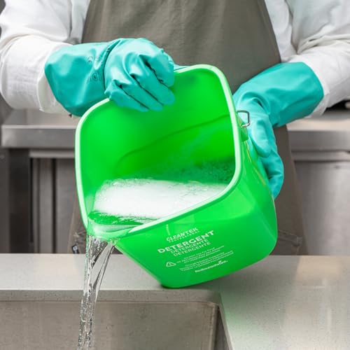 Image of Restaurantware Plastic Buckets with Stainless Steel Handle Pack of 10, 6 Quart Plastic Cleaning Pails, Green Square Design, Measurement Graduations, for Janitorial and Foodservice Use