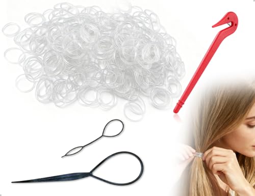 OHYANYAO 1500 Unidades de Gomas para el Cabello, Pequeñas Gomas Elásticas Transparentes con Cortador y Removedor de Gomas y Ayuda para Trenzar, para Uso Diario Femenino