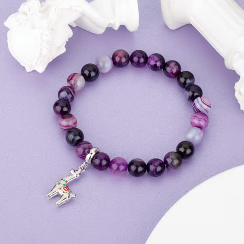 Llama Gifts for Women No Prob-Llama Bracelet,Purple Agate Beads Llama Charm,Llama Birthday Gift Alpaca Gifts for Llama Lovers4