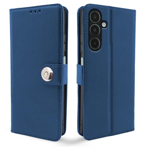 Image of Pikkme Flip Cover Leather Finish | Inside TPU with Card Pockets | Wallet Stand and Shock Proof | Complete Protection Button Flip Case for Samsung Galaxy A16 5G(Blue)