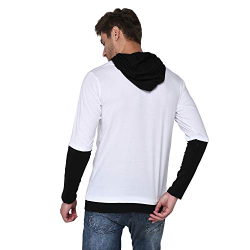 Image of SXV Solid Colorblocked T-Shirt Hoodie for Men (Black & White)