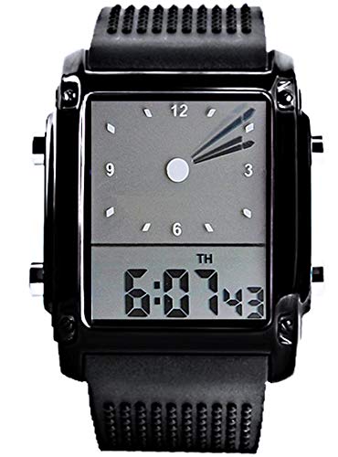 carlien 0814 Black Pointer Led Light Alarm Digital Analog Silicon Tape Sports Wrist Watch