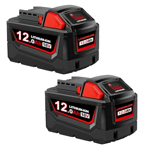 2×12000mAh 18V Ersatzakku für Milwaukee Akku 18V Kompatibel mit Milwaukee M-18 Akku 48-11-1840 48-11-1828 48-11-1820 48-11-1815 48-11-1850 mit LED-Ladeanzeige