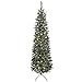 HOMCOM Albero di Natale Slim 210 cm Artificiale, Luci Incorporate in 8 Modalità, 656 Rami Folti Ignifughi Innevato, 55 Pigne e 55 Grappoli di Bacche, Albero Natale Stretto e Alto con Base in Metallo