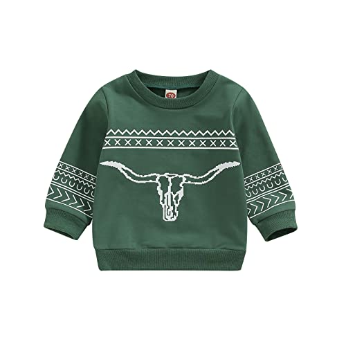 Image of Western Baby Girl Boy Clothes Long Sleeve Sweatshirt Cow Print Pullover Tops Oversized Sweater Fall Winter Outfit
