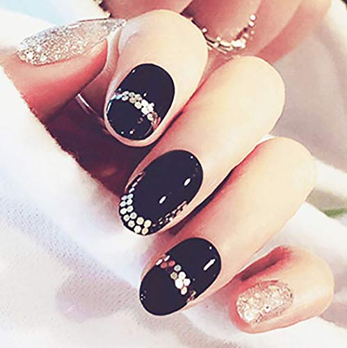 Barode False Nails Bling Sequins Paillette Full Cover Acrylic Fake Nails Simple Birthday Party Clip on Nails for Women and Girls