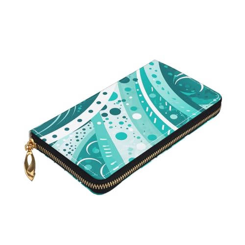 Turquoise and white circle Women's Wallet Large Capacity Credit Card Holder Zip Phone Clutch Ladies Travel Purse3