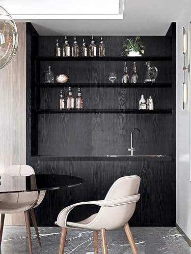 Image of 45 x 600 CM Kitchen Wall Stickers Wood Wallpaper DIY PVC Shelf Liner, Furniture, Almirah, Table Top, Wardrobe, Kitchen Cupboard Decal, Black Wood