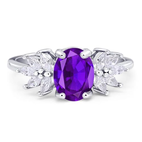 OMRANII Art Deco Oval Natural Amethyst Floral Vintage Style Marquise CZ Wedding Engagement Ring 925 Sterling Silver Gifts For Her
