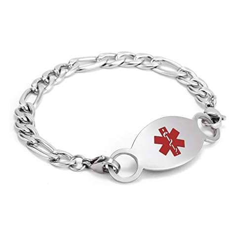 BBX JEWELRY Free Engraving Blood Thinner Medical Alert Bracelet Personalized Information Emergency ID Bracelets Stainless Steel Figaro Allergy Bracelets for Women Cover