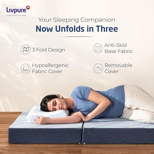 Image of Livpure Smart Tri-Fold Mattress | Foldable Bed | Guest Bed | Travel | Camping | Portable | Single | 78X36X3 Inches