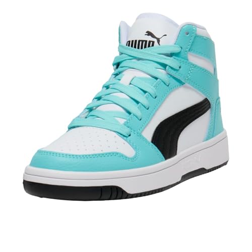 Image of PUMA Women's Rebound Layup Mid Shoes, Puma White /Puma Black /Safe Lake 9.5 Medium
