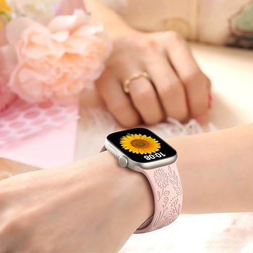 Image of SNBLK 6 Pack Floral Engraved Bands Compatible with Apple Watch Bands 40mm 41mm 42mm 38mm 44mm 45mm 46mm 49mm Women Men, Silicone Flower Pattern Strap for iWatch Series 11 10 Se Ultra 9 8 7 6 5 4 3 2 1