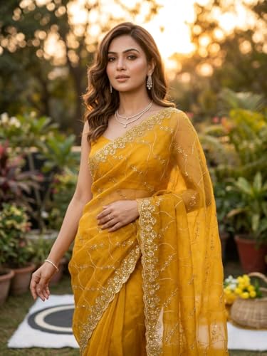 Flosive yellow silk navratri saree – image 6