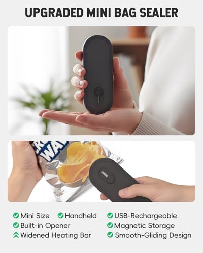 image for URLOUS Mini Bag Sealer with Cutter and Magnet, 1800mAh Rechargeable Ba