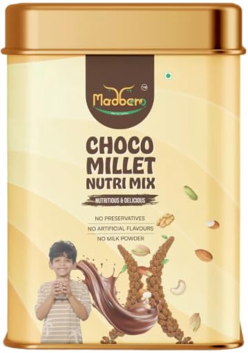 Image of Madbero Choco Millet Nutri Mix 225g (Pack of 2) | Ragi, Cocoa, Cashew, Almond, Walnut, Pistachio, Cardamom & Jaggery | No Refined Sugar or Preservatives | Chocolate Ready-to-Mix Blend