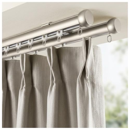 Riel de cortina con varilla romana de doble riel techo gris 3.1m 2