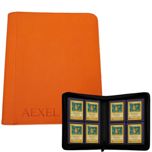 Image of Top Loader Card Binder, 112 Card Capacity, 4 Pocket Zipper PU Armoured Material For Trading Cards, Sports Cards, TCG Cards (Tangy Orange)