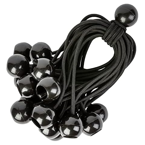 PRETEX Bungee Cords with Balls - Set of 25pcs x 23cm Universal Elastic Ball Ties - Heavy Duty Bungees Perfect for Camping, Flag & Tarpaulin Tie-Downs - Black Cover