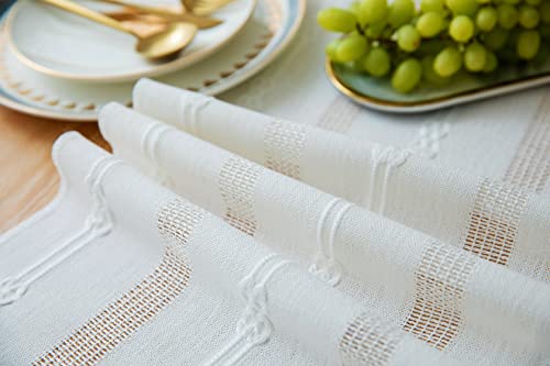 Zeemart Farmhouse Table Runner, Rustic Table Runners 72 Inches Long, Linen Boho Table Runner, Braided Striped White Table Runner For Dining Party Holiday, 14X72 Inches, Widehollow Off White #TOP6
