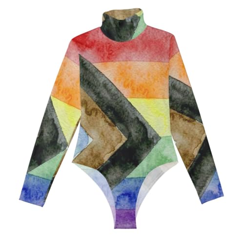 Corsé de manga larga con estampado arco iris progreso y cuello alto femenino