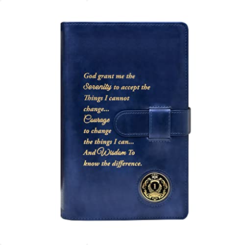 GALILEO® Double AA Big Book Cover & 12 Steps & 12 Traditions | AA Gift | Alcoholics Anonymous (Serenity Prayer/Coin Pocket/Royal Blue Metallic)
