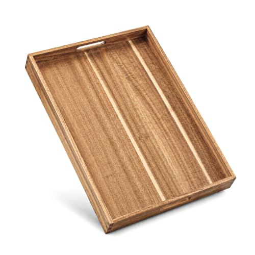 Solidith Acacia Wooden Serving Tray with Handles for Food and Drinks