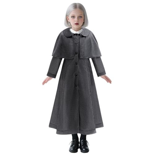 Disfraz de niña abrigo largo a rayas gris con peluca y calcetas miniatura 2