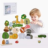 Embosomitr Wooden Animals Stacking Toys for Kids, Toddler Montessori Wooden Building Blocks Toys for Boys Girls, Blocks Sorting & Balance Toys, Educational Birthday Gif