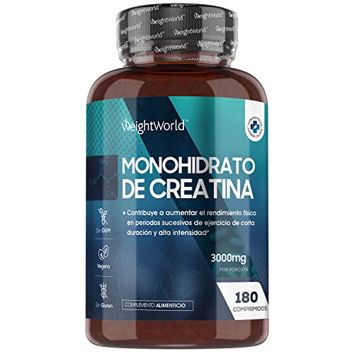 Creatina Monohidratada Pura 3000mg 180 Comprimidos Veganos 2 Meses de Suministro - Suplemento Deportivo de Monohidrato de Creatina Sin Sabor, Incrementa los Efectos de los Entrenamientos y el Deporte